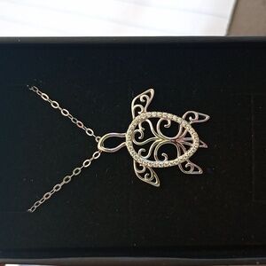 Sterling silver turtle necklace with moissanite